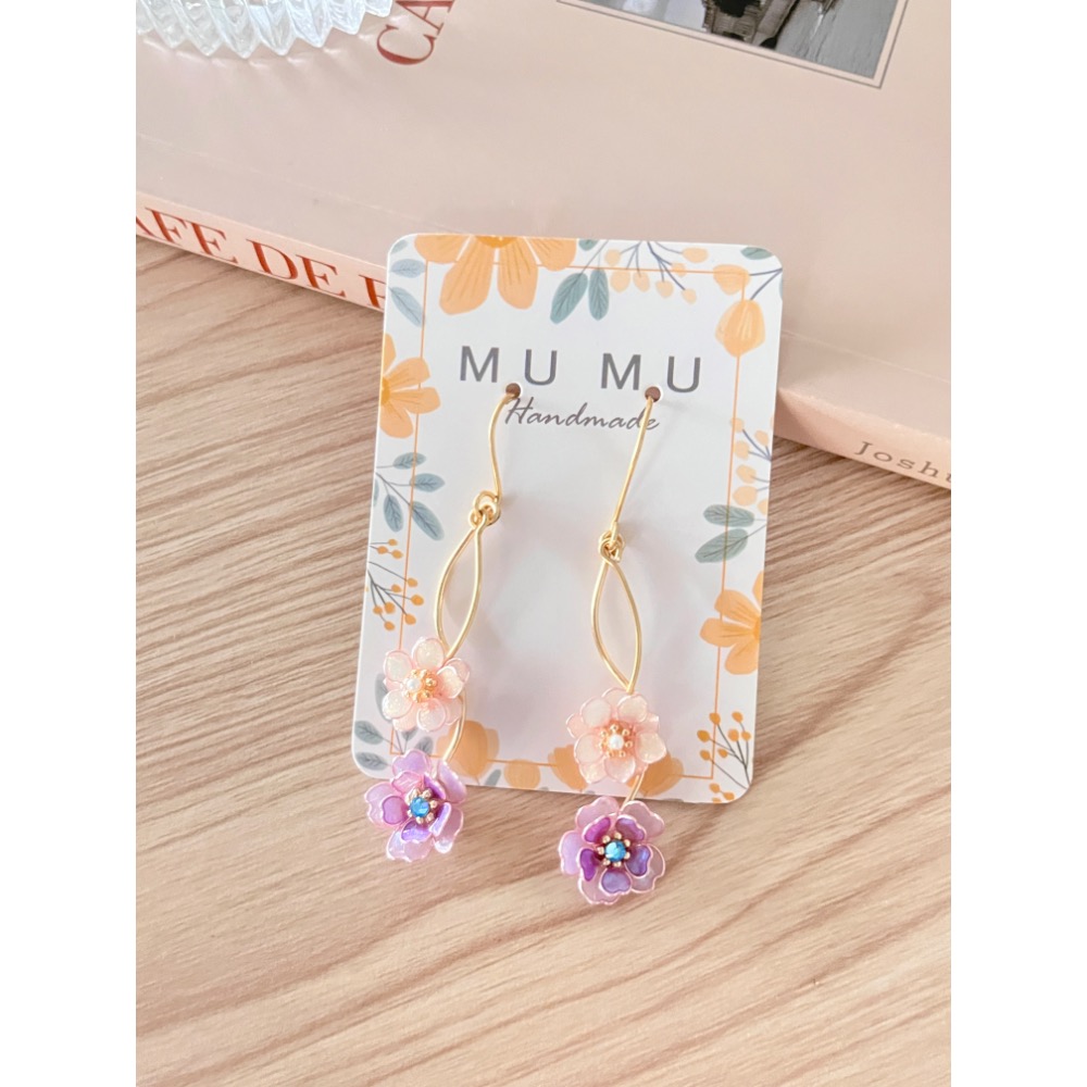 Padico 星之雫 星の雫# UV膠 水晶花 珠光粉櫻花耳環 耳針 耳夾 客製化商品-細節圖3