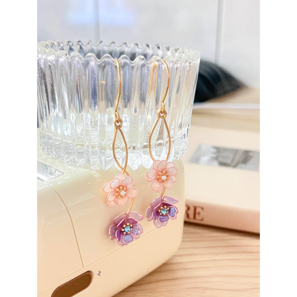 Padico 星之雫 星の雫# UV膠 水晶花 珠光粉櫻花耳環 耳針 耳夾 客製化商品-細節圖4