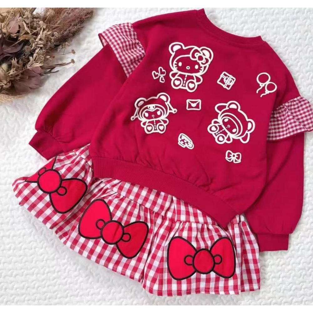 現貨 littc x Kitty卡通好朋友大紅色上衣蝴蝶結印花短裙-細節圖5