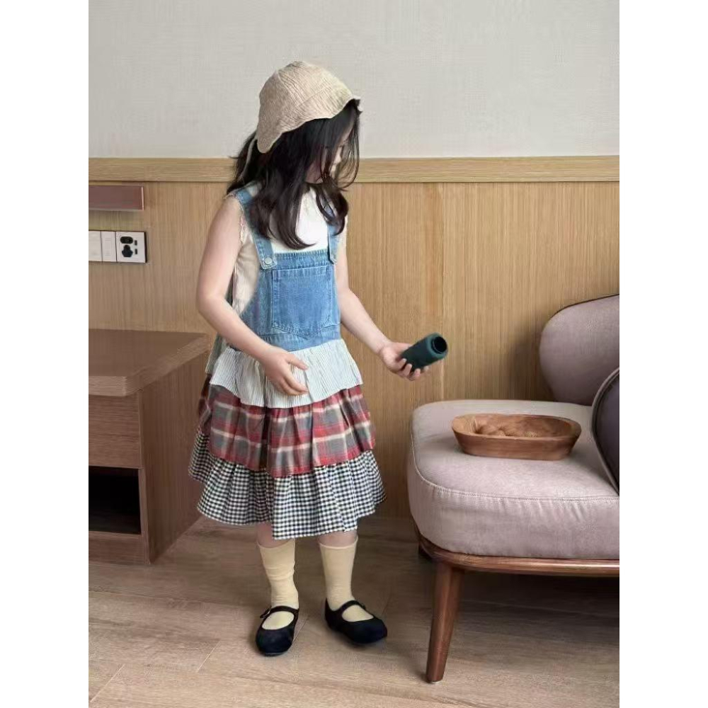 現貨 超可愛拼接布牛仔裙-細節圖3