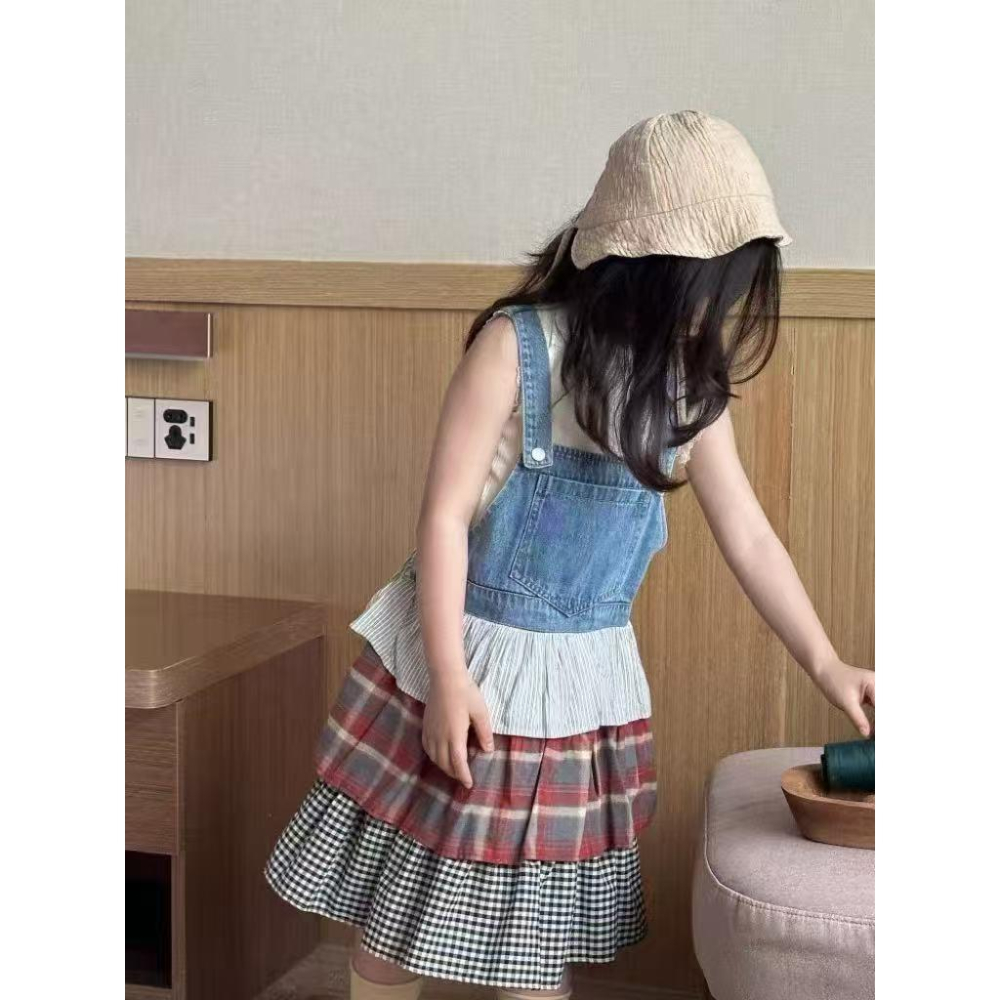 現貨 超可愛拼接布牛仔裙-細節圖4