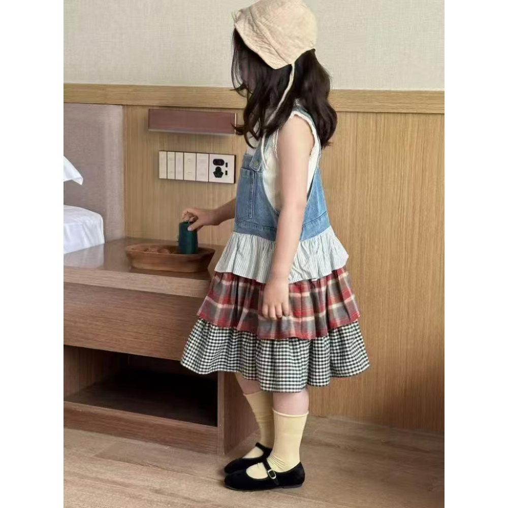 現貨 超可愛拼接布牛仔裙-細節圖5