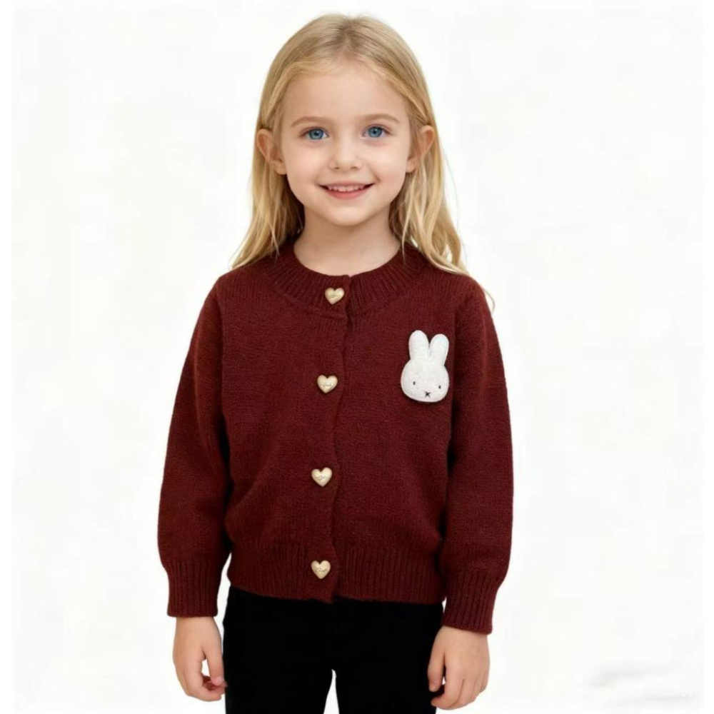 現貨 米菲兔愛心釦紅毛衣外套-細節圖3