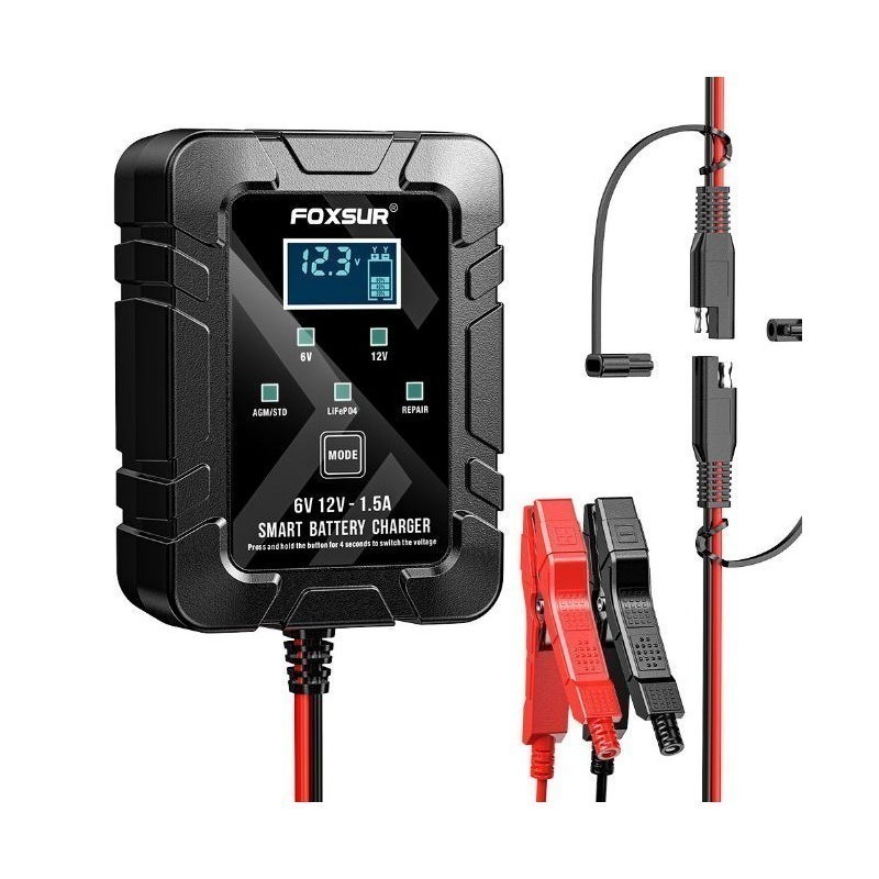 福克斯 FBC-061215 6V/12V 1.5A 機車 NP玩具電瓶充電器 6V /12V 檢測 充電 修復-細節圖2