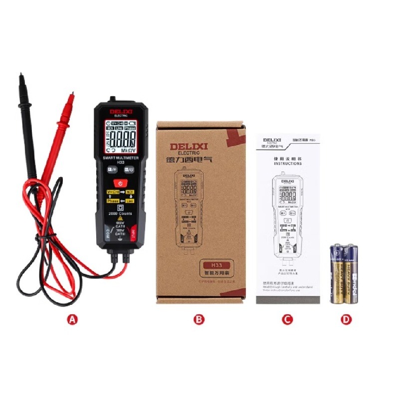 德力西 迷你萬用電錶H33 智慧電表 NCV量測升級款 可直接安裝表筆測量 背部表筆收納設計-細節圖7