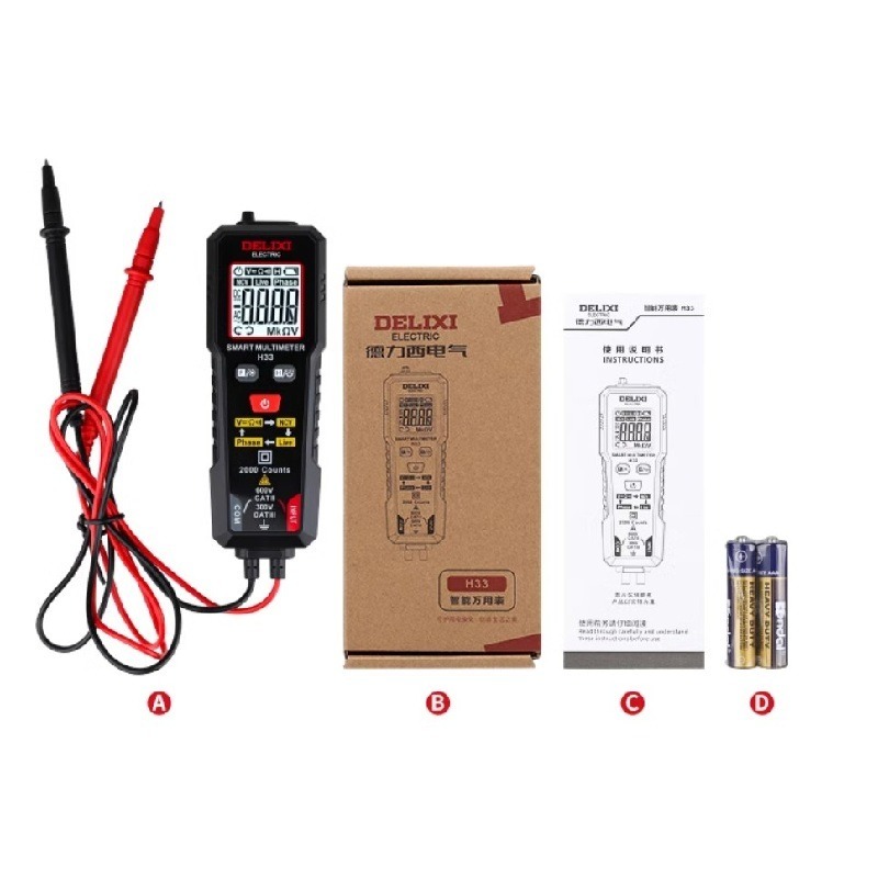 德力西 迷你萬用電錶H33 智慧電表 NCV量測升級款 可直接安裝表筆測量 背部表筆收納設計-細節圖7