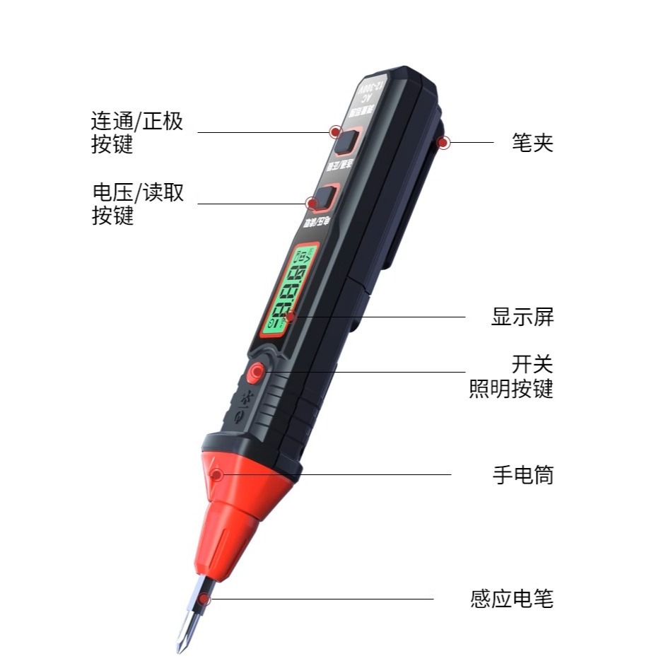 德力西 最新智能驗電筆 H1A H3A H5A 電壓 多功能測斷線 數顯 電工專用 感應式電筆 NCV量測-細節圖6