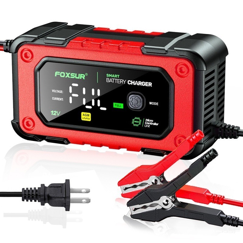 福克斯 FBC-1207 12V 7A入門型汽車電池充電器，雙模支援鉛酸 鋰鐵電池 全彩LCD 大螢幕 檢測 充電 修復-細節圖3