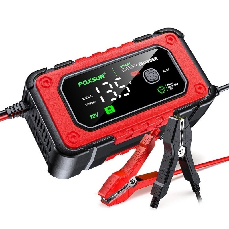福克斯 FBC-1207 12V 7A入門型汽車電池充電器，雙模支援鉛酸 鋰鐵電池 全彩LCD 大螢幕 檢測 充電 修復-細節圖2