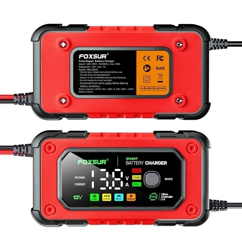 福克斯 FBC-1207 12V 7A入門型汽車電池充電器，雙模支援鉛酸 鋰鐵電池 全彩LCD 大螢幕 檢測 充電 修復-細節圖5