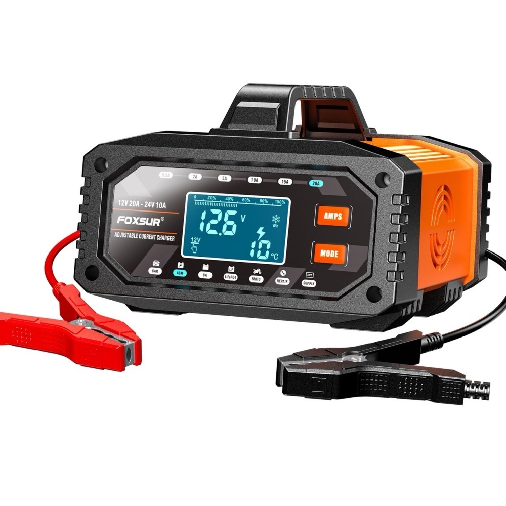 福克斯FAC-200 12V20A /24V10A 汽車電池充電器，鉛酸 鉛鈣 鋰鐵電池 六段電流 檢測 充電 修復-細節圖2