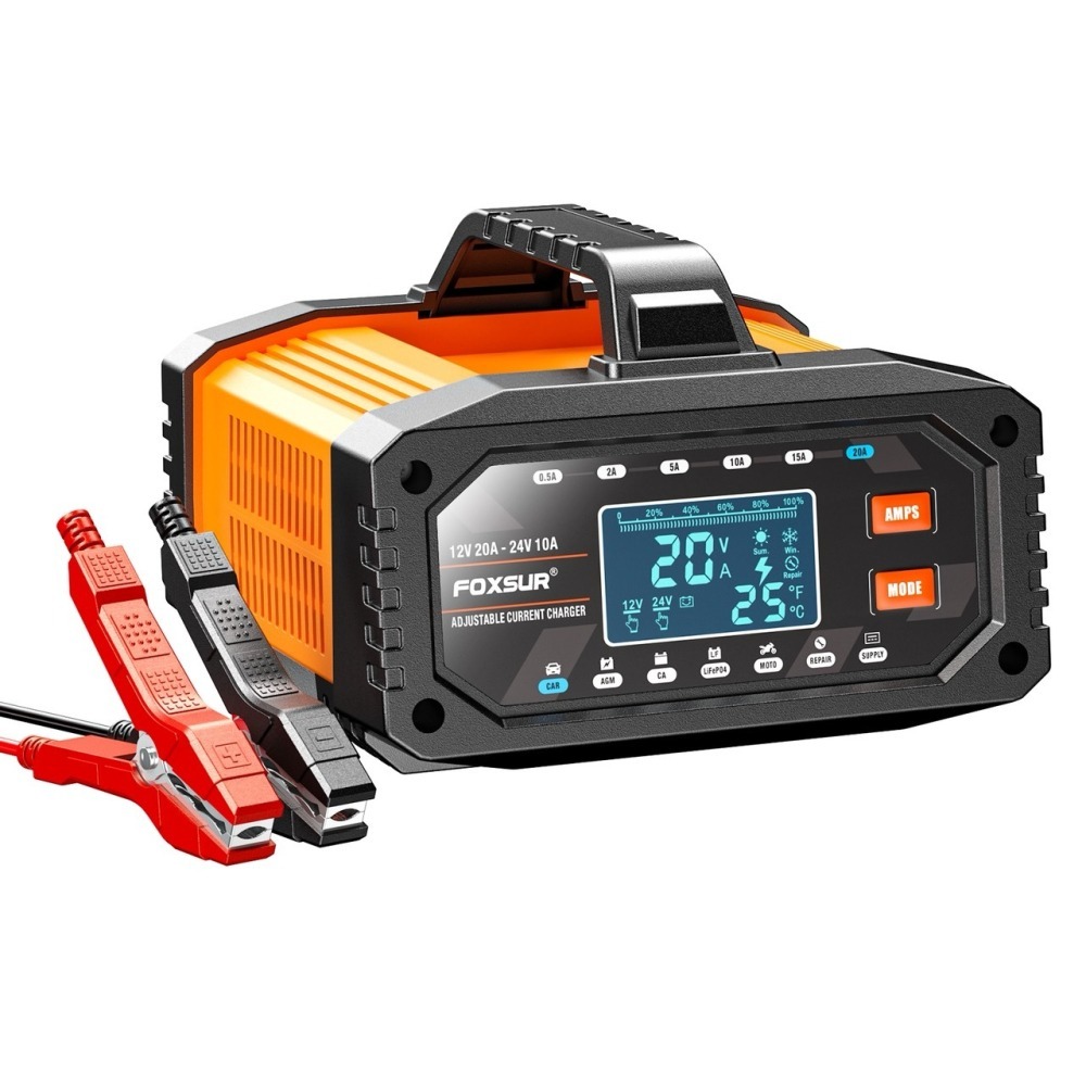 福克斯FAC-200 12V20A /24V10A 汽車電池充電器，鉛酸 鉛鈣 鋰鐵電池 六段電流 檢測 充電 修復-細節圖3