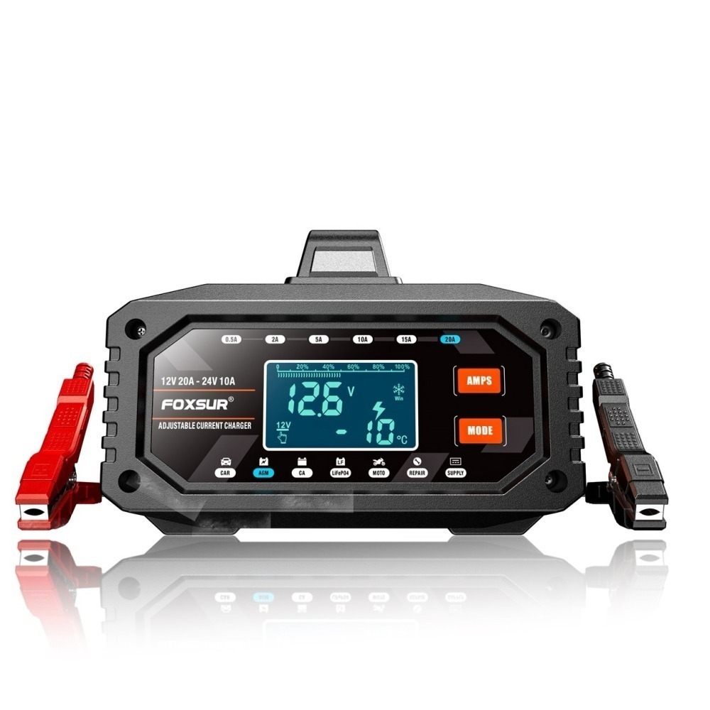 福克斯FAC-200 12V20A /24V10A 汽車電池充電器，鉛酸 鉛鈣 鋰鐵電池 六段電流 檢測 充電 修復-細節圖2