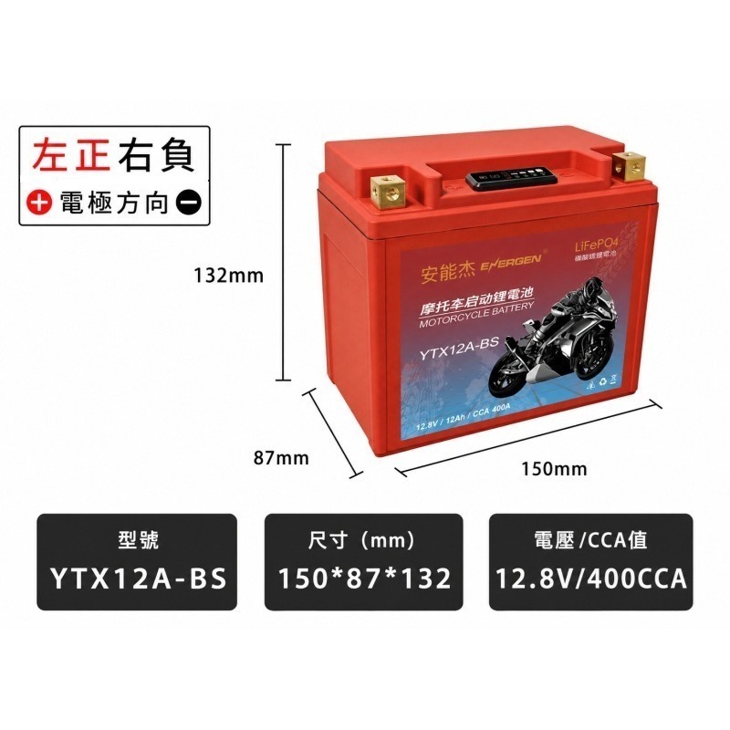 安能杰 小紅霸 磷酸鋰鐵機車電池 YTX5L YTX7L YTX7A YT7B YTX9 YTX12 YTX14 20號-規格圖7