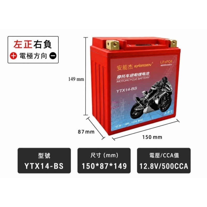 安能杰 小紅霸 磷酸鋰鐵機車電池 YTX5L YTX7L YTX7A YT7B YTX9 YTX12 YTX14 20號-規格圖7