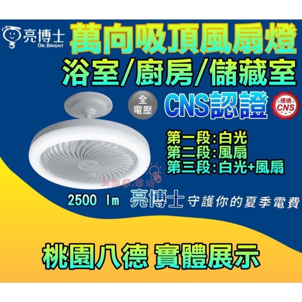 亮博士-萬向風扇燈，30w超省電，廁所、浴室、廚房、曬衣間、儲藏室超好用，25W亮度，2500LM～-細節圖3