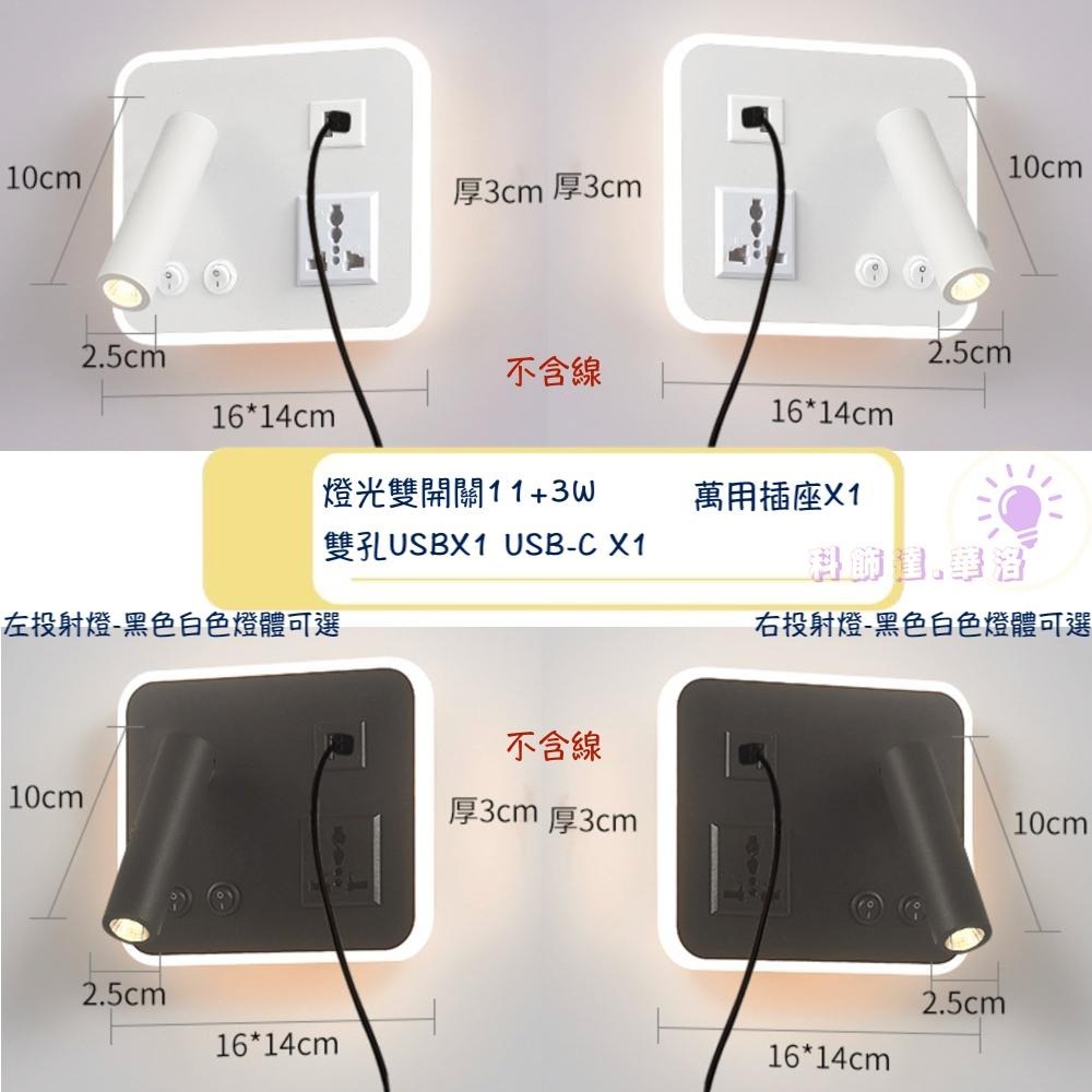 多用途壁燈.插座壁燈.黑色白色可選.雙開關三色光壁燈.飯店/民宿必備.BX8015-細節圖3