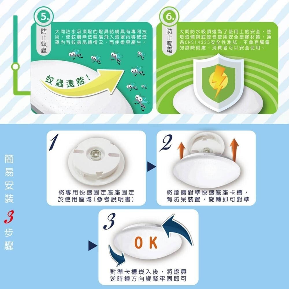 約2坪左右使用~TATUNG大同 感應燈.吸頂燈.20W.白光.防水 IP65 保固2年 走廊/玄關/浴室/陽台/儲藏室-細節圖7