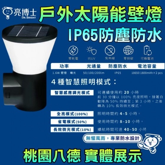 庭院燈~壁燈~戶外太陽能壁燈~IP65防塵防水~保固一年~~四種智慧照明模式~免插電~免接線~-細節圖2