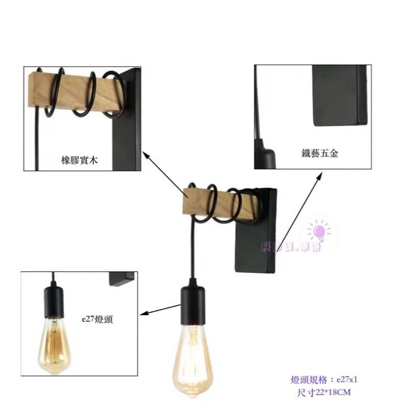 美式壁燈～粗木藝壁燈～方形底盤~.loft-pp24-細節圖4