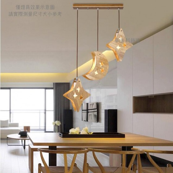 星星月亮木質吊燈，可單燈三燈販售！木吊燈好搭配～ｗｏｏｄ星或月-細節圖2
