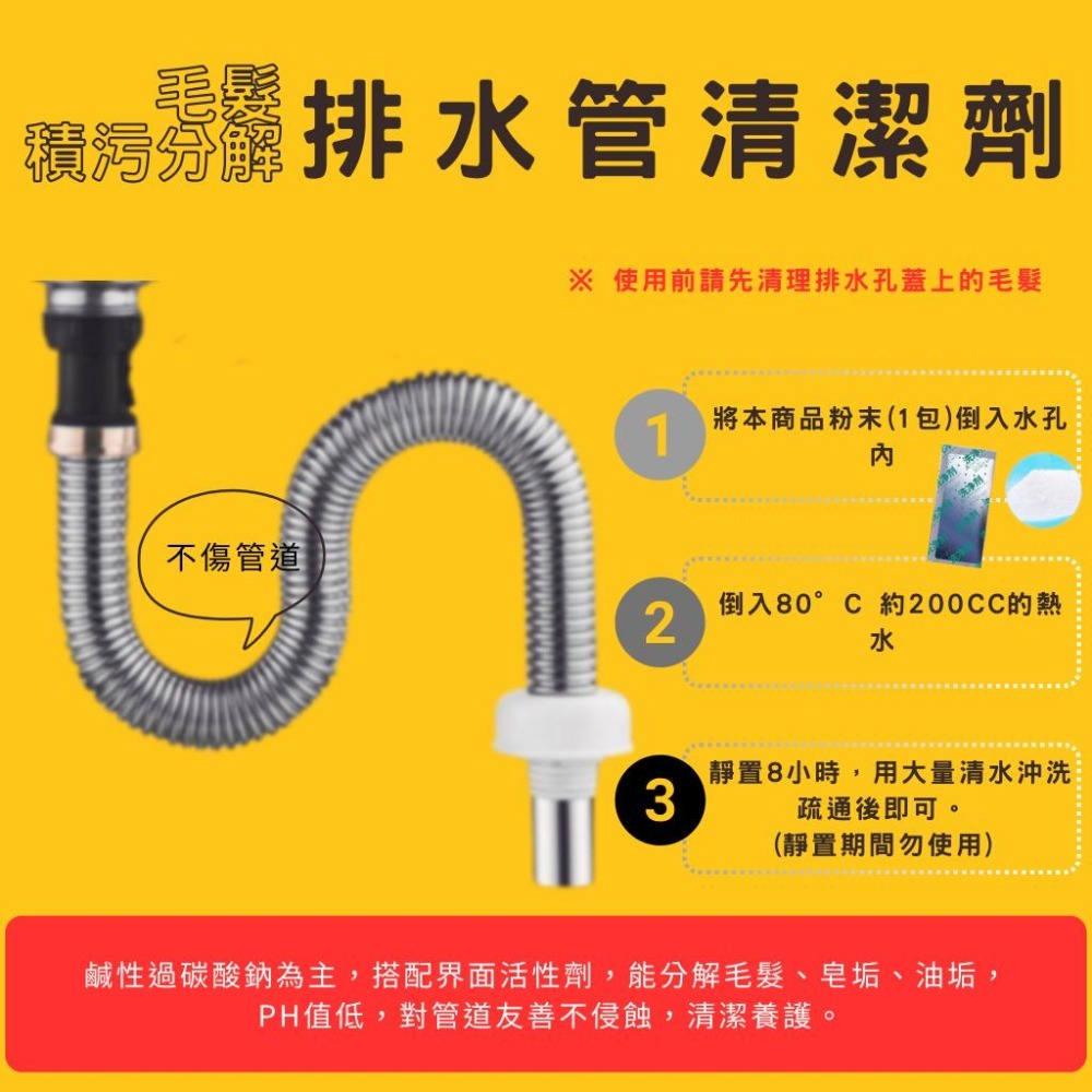 【日本紀陽】排水管頭髮溶解清潔劑｜強效分解毛髮油垢｜水管疏通・除臭抗菌 排水管清潔 水管疏通 毛髮溶解 排水孔 通水管粉-細節圖3