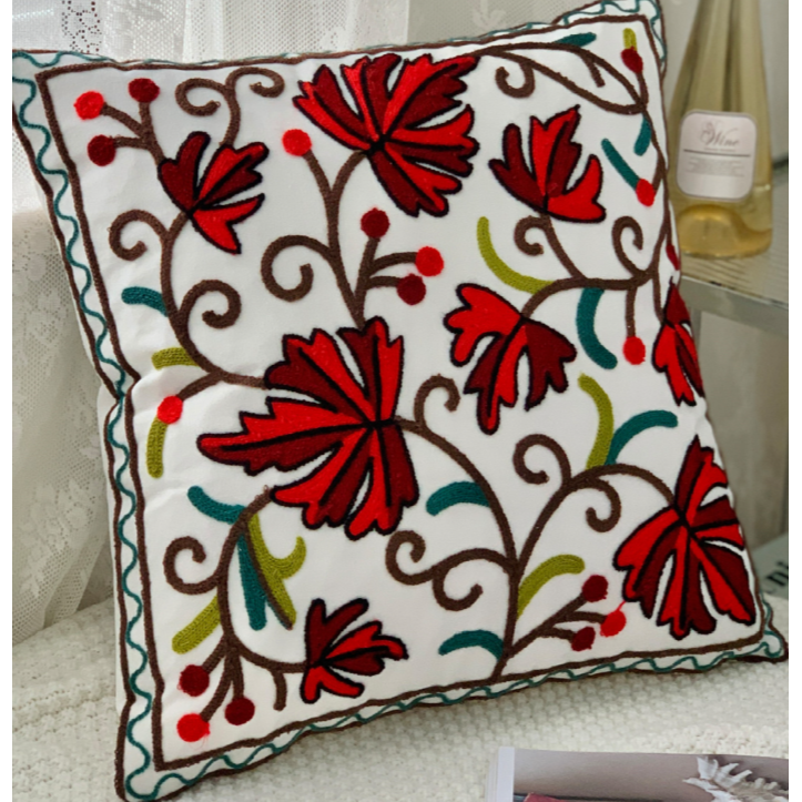 【LaMaison家居】熱銷美加歐洲跨境各國 ins風帆布毛巾繡抱枕套 民族花卉圖騰刺繡家居沙發抱枕套  (不含芯)-細節圖2