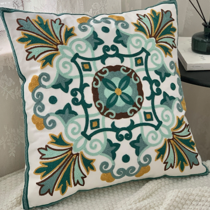 【LaMaison家居】熱銷美加歐洲跨境各國 ins風帆布毛巾繡抱枕套 民族花卉圖騰刺繡家居沙發抱枕套  (不含芯)-細節圖4