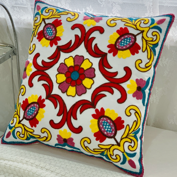 【LaMaison家居】熱銷美加歐洲跨境各國 ins風帆布毛巾繡抱枕套 民族花卉圖騰刺繡家居沙發抱枕套  (不含芯)-細節圖5