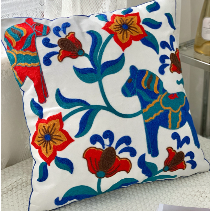 【LaMaison家居】熱銷美加歐洲跨境各國 ins風帆布毛巾繡抱枕套 民族花卉圖騰刺繡家居沙發抱枕套  (不含芯)-細節圖6
