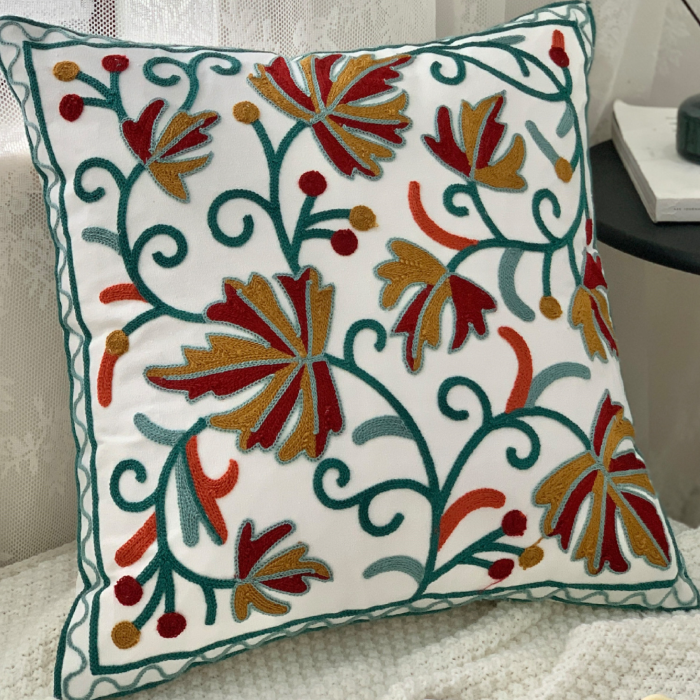 【LaMaison家居】熱銷美加歐洲跨境各國 ins風帆布毛巾繡抱枕套 民族花卉圖騰刺繡家居沙發抱枕套  (不含芯)-細節圖8