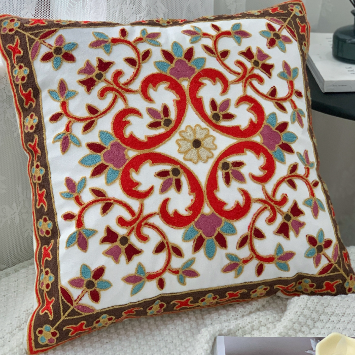 【LaMaison家居】熱銷美加歐洲跨境各國 ins風帆布毛巾繡抱枕套 民族花卉圖騰刺繡家居沙發抱枕套  (不含芯)-細節圖9
