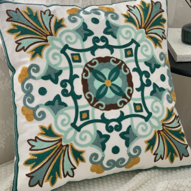 【LaMaison家居】熱銷美加歐洲跨境各國 ins風帆布毛巾繡抱枕套 民族花卉圖騰刺繡家居沙發抱枕套  (不含芯)-規格圖9