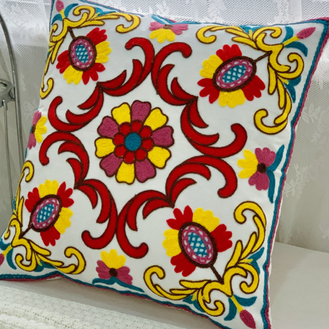 【LaMaison家居】熱銷美加歐洲跨境各國 ins風帆布毛巾繡抱枕套 民族花卉圖騰刺繡家居沙發抱枕套  (不含芯)-規格圖9