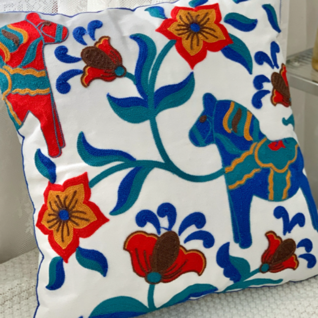 【LaMaison家居】熱銷美加歐洲跨境各國 ins風帆布毛巾繡抱枕套 民族花卉圖騰刺繡家居沙發抱枕套  (不含芯)-規格圖9