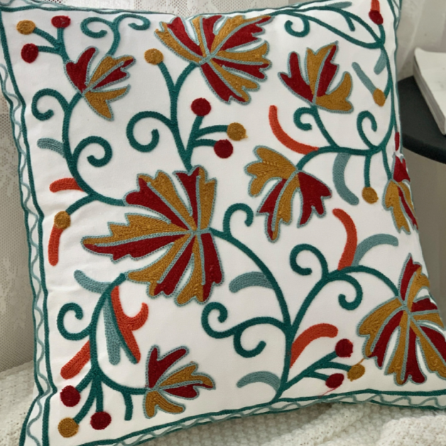 【LaMaison家居】熱銷美加歐洲跨境各國 ins風帆布毛巾繡抱枕套 民族花卉圖騰刺繡家居沙發抱枕套  (不含芯)-規格圖9