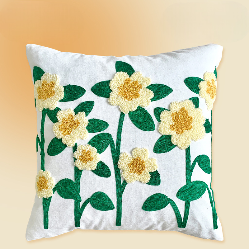 【LaMaison家居】熱銷美加歐洲跨境各國 ins風毛巾繡抱枕套 法式田園鄉村花卉刺繡家居沙發抱枕套  (不含芯)-細節圖7