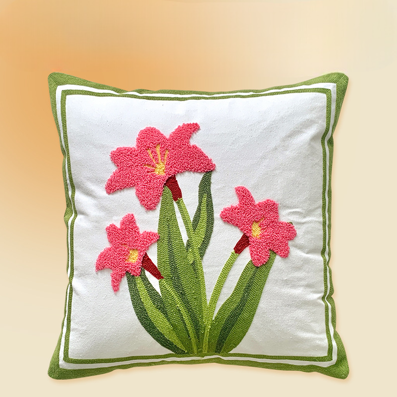 【LaMaison家居】熱銷美加歐洲跨境各國 ins風毛巾繡抱枕套 法式田園鄉村花卉刺繡家居沙發抱枕套  (不含芯)-細節圖10