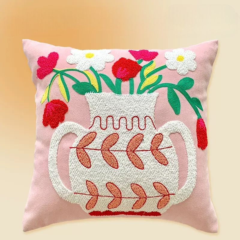 【LaMaison家居】熱銷美加歐洲跨境各國 ins風毛巾繡抱枕套 香榭大道園藝花卉刺繡家居沙發抱枕套  (不含芯)-規格圖8