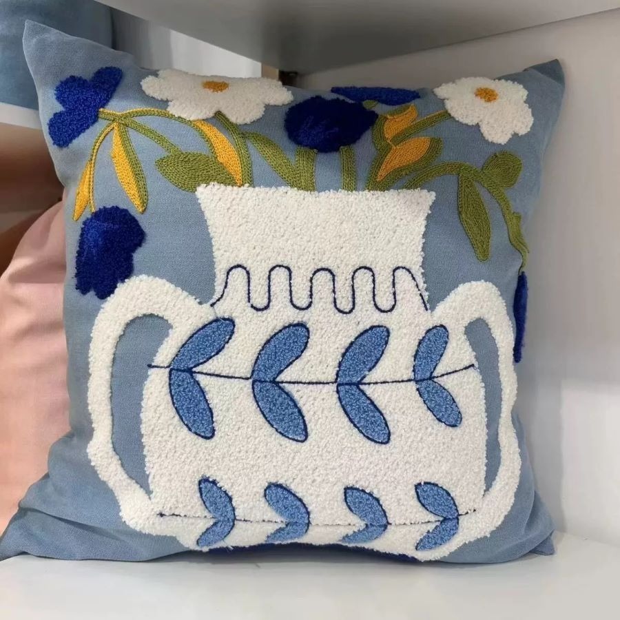 【LaMaison家居】熱銷美加歐洲跨境各國 ins風毛巾繡抱枕套 香榭大道園藝花卉刺繡家居沙發抱枕套  (不含芯)-規格圖8