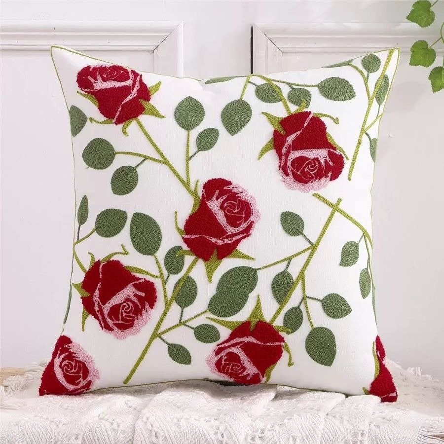 【LaMaison家居】熱銷美加歐洲跨境各國 ins風毛巾繡抱枕套 香榭大道園藝花卉刺繡家居沙發抱枕套  (不含芯)-規格圖8