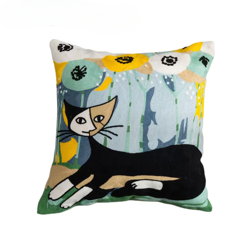 【LaMaison家居】熱銷美加歐洲跨境各國 ins風帆布毛巾繡抱枕套 畢卡索風格貓家族家居沙發抱枕套  (不含芯)-細節圖2