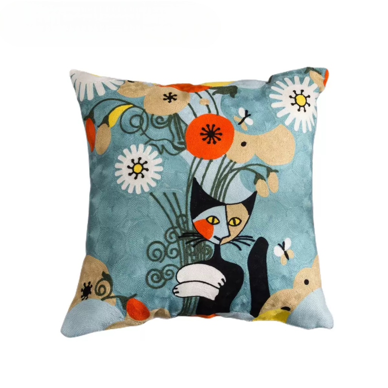 【LaMaison家居】熱銷美加歐洲跨境各國 ins風帆布毛巾繡抱枕套 畢卡索風格貓家族家居沙發抱枕套  (不含芯)-細節圖4