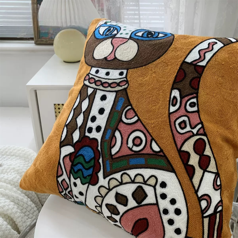 【LaMaison家居】熱銷美加歐洲跨境各國 ins風帆布毛巾繡抱枕套 印加壁畫風格家居沙發抱枕套  (不含芯)-細節圖4