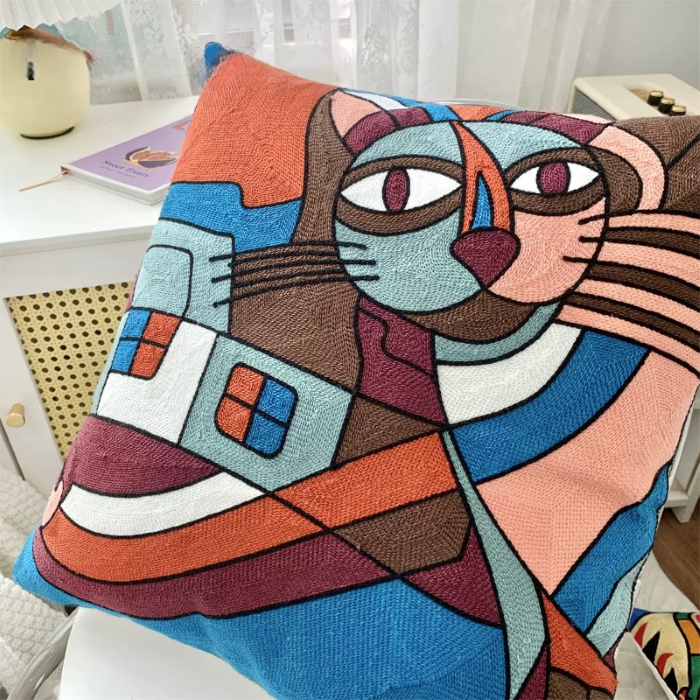 【LaMaison家居】熱銷美加歐洲跨境各國 ins風帆布毛巾繡抱枕套 印加壁畫風格家居沙發抱枕套  (不含芯)-細節圖7