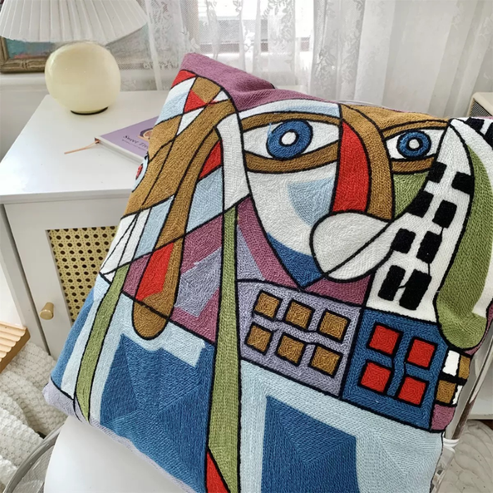 【LaMaison家居】熱銷美加歐洲跨境各國 ins風帆布毛巾繡抱枕套 印加壁畫風格家居沙發抱枕套  (不含芯)-細節圖8