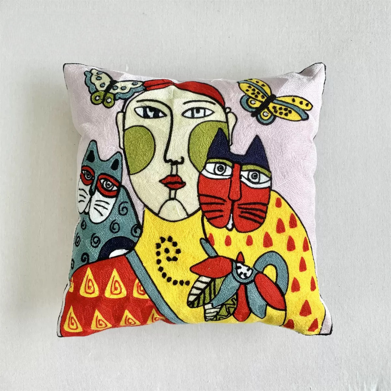 【LaMaison家居】熱銷美加歐洲跨境各國 ins風帆布毛巾繡抱枕套 抽象藝術家居沙發抱枕套  (不含芯)-細節圖2