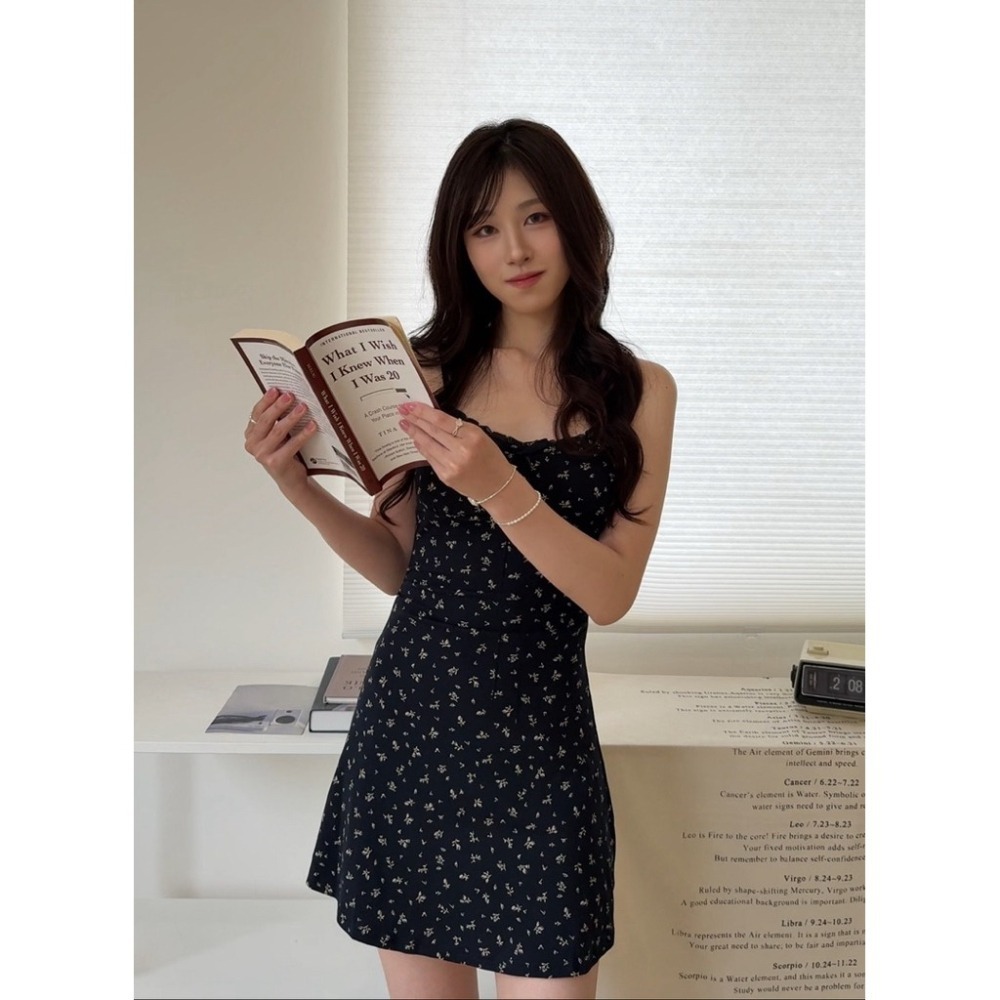 bunny_stall 薄款灰色短版罩衫+收腰顯瘦的碎花吊帶裙/S-L-細節圖4