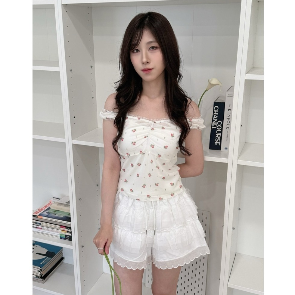 bunny_stall (現貨)甜美少女感💞蕾絲花邊鬆緊腰抽繩短褲/S-L-細節圖2