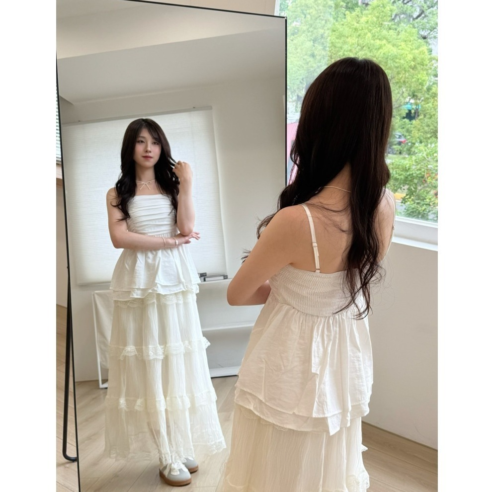 bunny_stall (現貨)浪漫蕾絲紋肌理鬆緊腰蛋糕長裙/3Colors/S-L-細節圖2